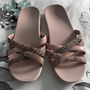 Vionic Pink and Tan Women's Slide Sandals